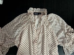 ONLY Pastel Peach Polka Dot Ruffle Neck Tops - Siz