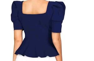 Navy Blue Puffed Sleeves Top