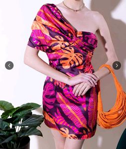 Vibrant One-Shoulder Tropical Print Mini Dress