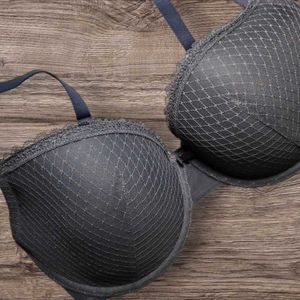 Next UK Padded Underwired Elegant Gray Lace Bra