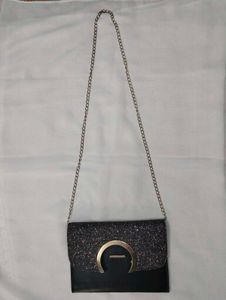 Black Glitter Sling Bag with Gold Chain