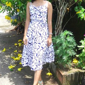 White Abstract Print Spaghetti Strap Dress