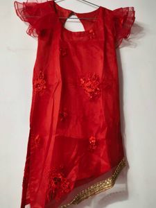 Red Embroidered kurti sharara set