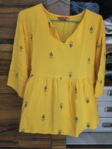 Yellow Printed Kurti style Top