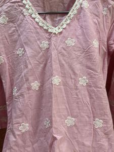 XS size Elegant Pink Embroidered Kurta