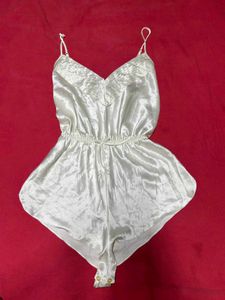 White Satin Bodysuit Romper