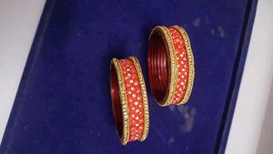 Red &amp; Gold Embellished Bangles