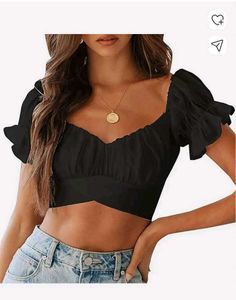 Chic Black Puff Sleeve Crop Top