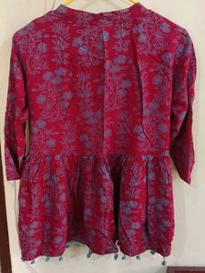 Red Floral Print top with Tassels