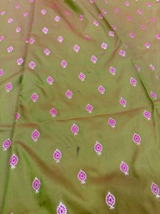 Beautiful Olive Green Saree with Pink Border
