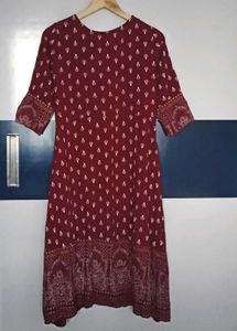 Maroon Printed Frock Suit