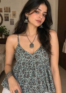Boho Floral Print Peplum Top