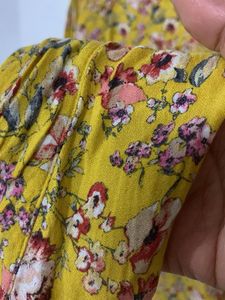 Yellow Floral Print Button-Up Shirt