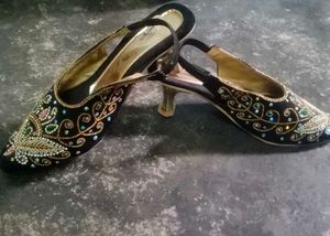 Embroidered Slingback Heels