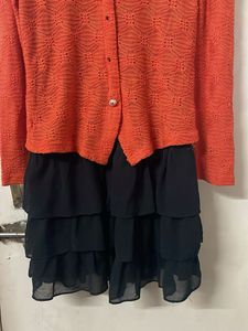 Orange Lace Collar Cardigan Dress