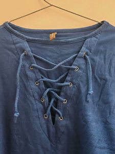 Blue Long Sleeve Lace-Up Tee