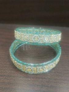 Elegant Green &amp; Gold Bangles (Size 2-4) Set of 2