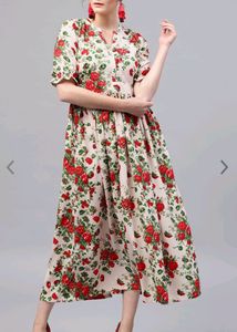 Cream Colored Red Floral Dress