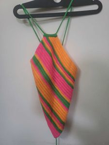 SHEIN MULTI COLORED Striped Crochet Halter Top