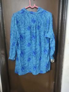 Boho Blue Tie-Dye Print Blouse