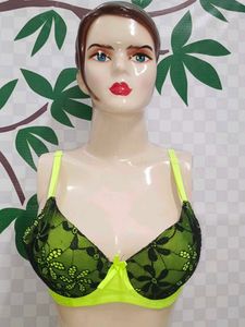 (1010)Neon Green Floral Lace Bra