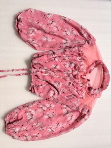 Chic Pink Floral Puff Sleeve Top