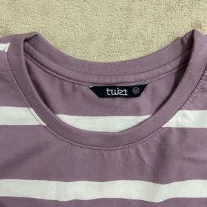 Purple &amp; White Striped Crew Neck T-Shirt
