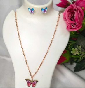 Delicate Chain Metal Combo Pink Necklace Eyerring