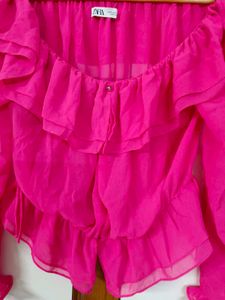 Zara Sheer Ruffle Off-Shoulder Top