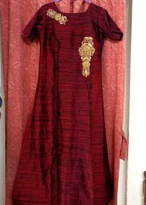 Elegant Maroon Embroidered Gown kurti