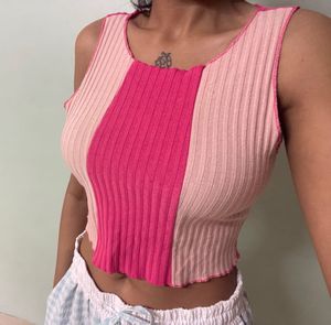 Pink Ribbed Crop Top