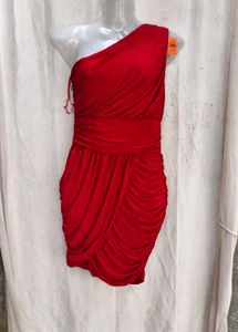 24238. Chic Red One-Shoulder Ruched Dress