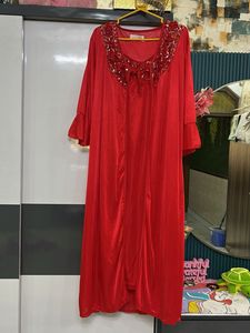 luxury wedding Red Satin Nightdress with shrug