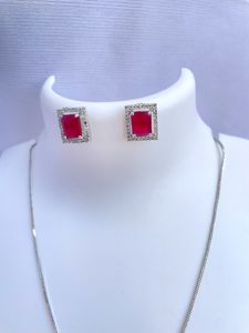 Ruby Red AD Necklace With Earrings