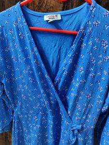 Blue Floral Wrap Dress