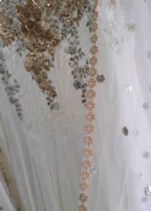 Embellished off White &amp; Gold gown with net dupatta