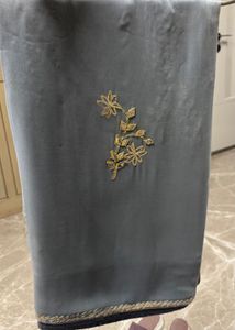 Elegant Grey Saree with Gold Embroidery