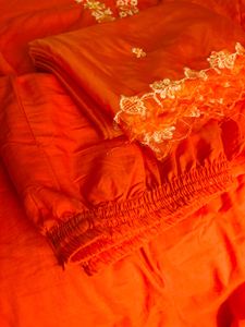 Bright Orange Embroidered Three Piece Suit Set