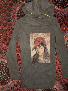 Graphic Print Hoodie with Distressed Jeans