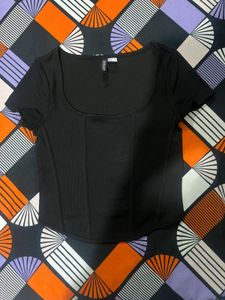 H&M black fitted corset style ribbed top
