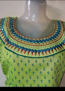 Lime Green Printed Kurti