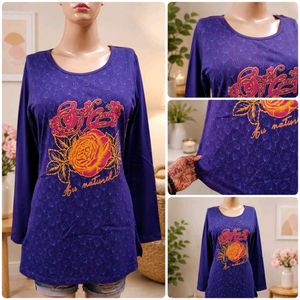 Purple Long Sleeve Tunic Top with Rose Print