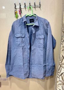 Men's Blue Casual Button-Up Baggy Shirt