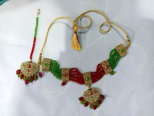 Red Green Kundan Jewelry Set