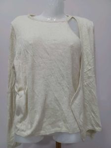 Beige Korean Style Unique Cut-Out Sweater