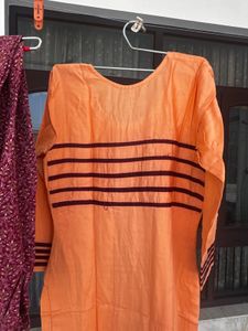 Orange Kurta with Maroon Embellishment