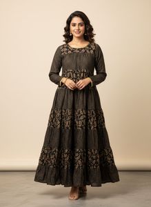 Tiered Black & Gold Ethnic Gown