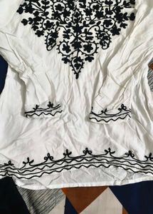Elegant White Kurta with Black Embroidery