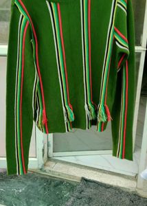 Green Striped Sweater with Tassels
