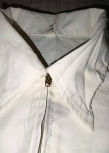 White Cropped Zip-Up Shirt